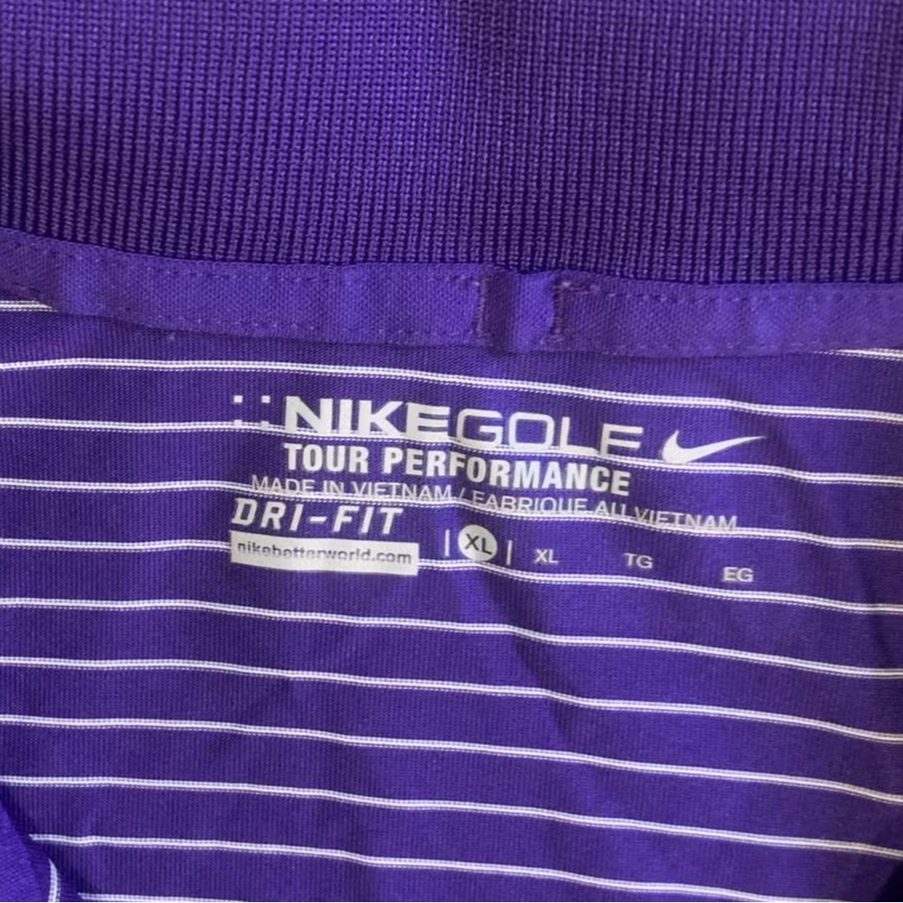 Used Nike Golf Mickey Mouse Purple And White Striped Polo Shirt Size XL - Picture 2 of 3